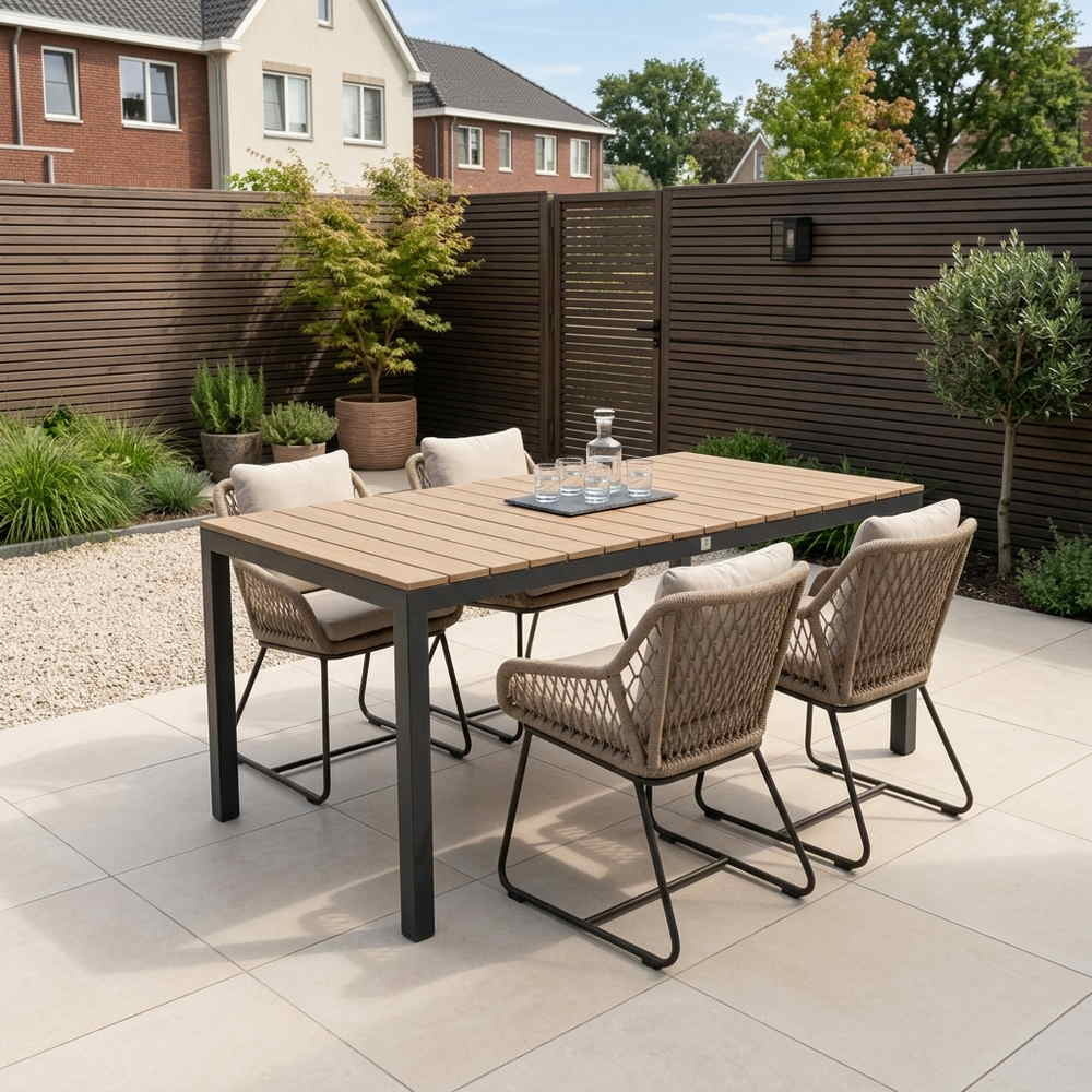Oxford/Portofino Sahara Dust dining tuinset | 4 personen | aluminium + touw | 160cm