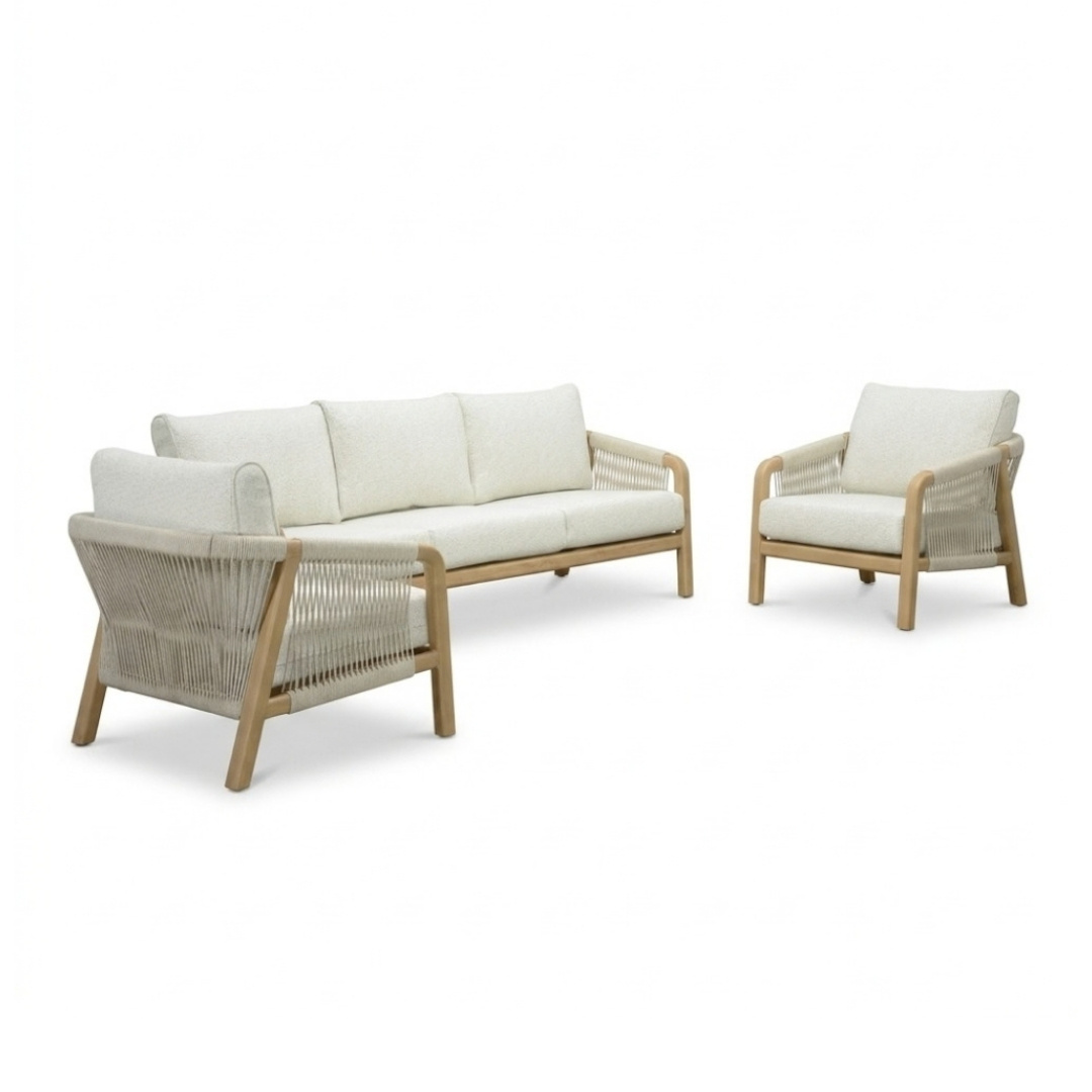 Bellagio stoel-bank loungeset | touw + aluminium | beige | 3-delig