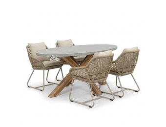 Livorno/Portofino Sandstone dining tuinset | 4 personen | polystone + touw | 200cm