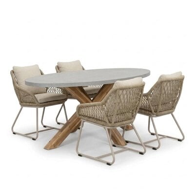 Livorno/Portofino Sandstone dining tuinset | 4 personen | polystone + touw | 200cm