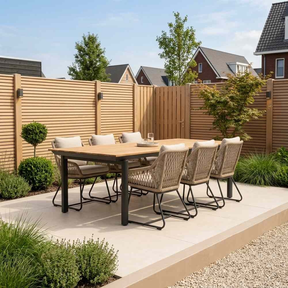 Montana/Portofino Sahara Dust dining tuinset | 6 personen | aluminium + touw | 240x100cm