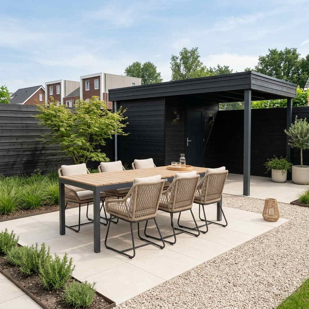 Oxford/Portofino Sahara Dust dining tuinset | 6 personen | aluminium + touw | 200cm