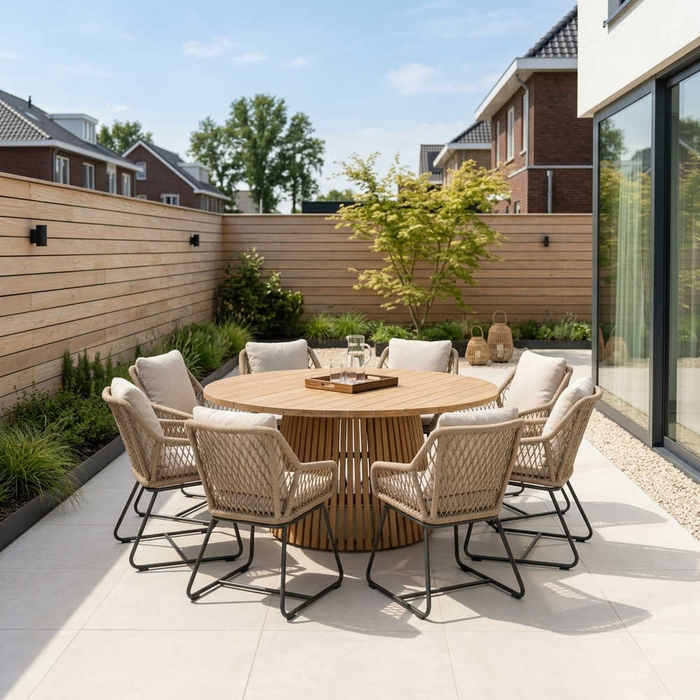 Palau/Portofino Sahara Dust dining tuinset | 8 personen | teakhout + touw | 180cm