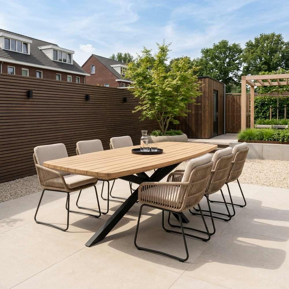 Salo/Harper Sahara Dust dining tuinset | 6 personen | hardhout + touw | 240cm Deens