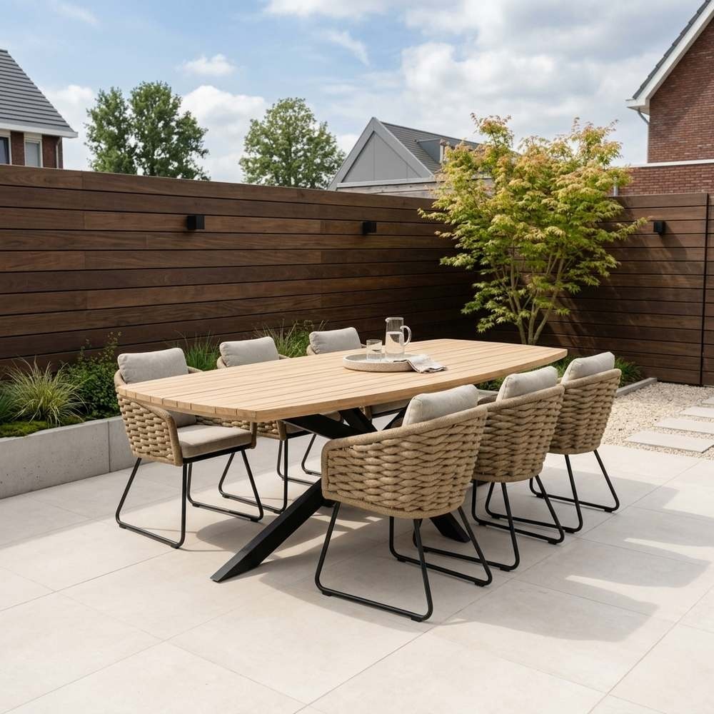 Salo/Flora Sahara Dust dining tuinset | 6 personen | hardhout + touw | 240cm Deens