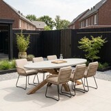 Livorno/Harper Sahara Dust dining tuinset | 6 personen | polystone + touw | 240cm