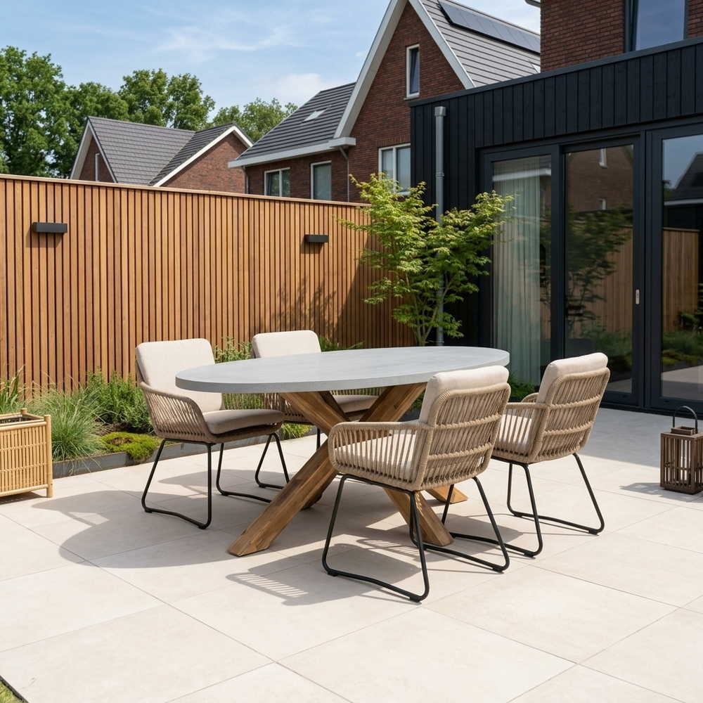 Livorno/Harper Sahara Dust dining tuinset | 4 personen | polystone + touw | 200cm