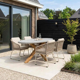 Livorno/Tulum Almond Beige dining tuinset | 4 personen | polystone + touw | 200cm