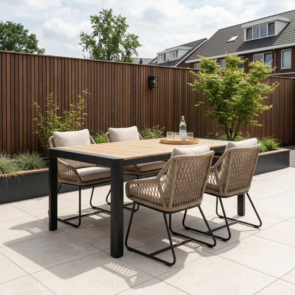 Liverpool/Portofino Sahara Dust dining tuinset | 4 personen | polywood + touw | 160cm