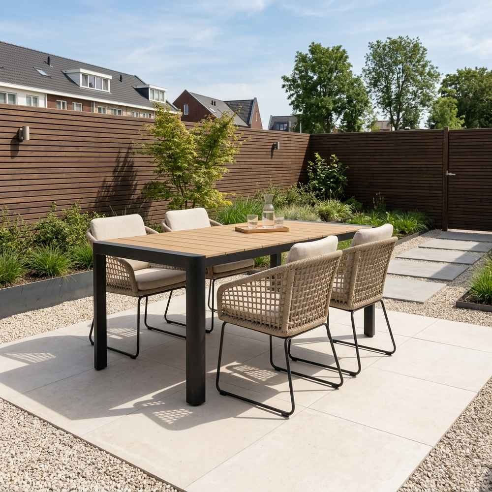 Liverpool/Tulum Sahara Dust dining tuinset | 4 personen | polywood + touw | 160cm