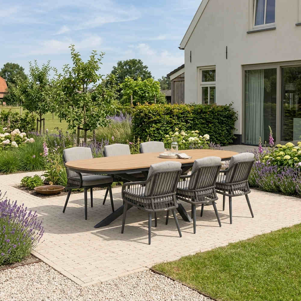 Texas antraciet/Alicante antraciet dining tuinset | 6 personen | polywood + wicker | 260cm