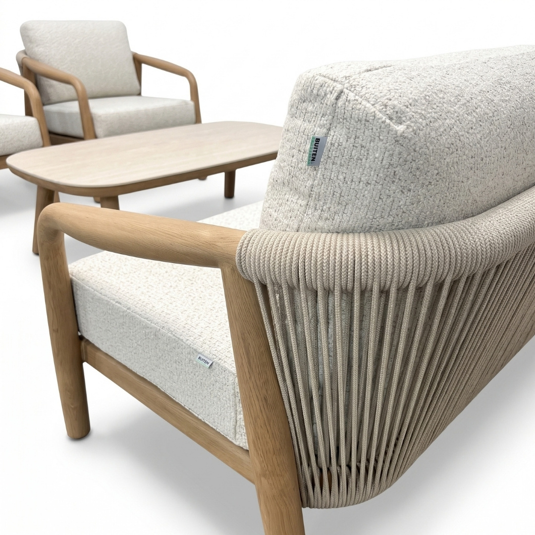 Serenza stoel-bank loungeset | touw + aluminium | beige | 4-delig