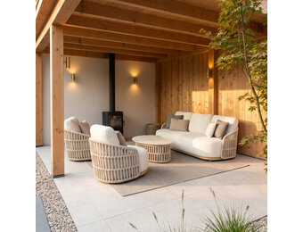 Sunvera organische stoel-bank loungeset | touw + aluminium | beige | 4-delig
