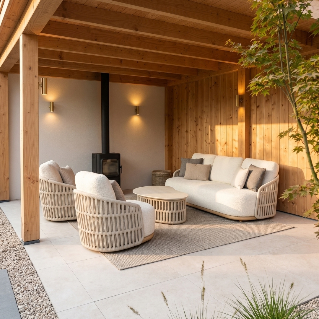 Sunvera organische stoel-bank loungeset | touw + aluminium | beige | 4-delig