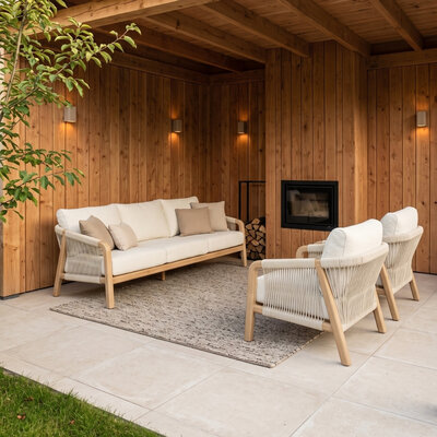 Bellagio stoel-bank loungeset | touw + aluminium | beige | 3-delig
