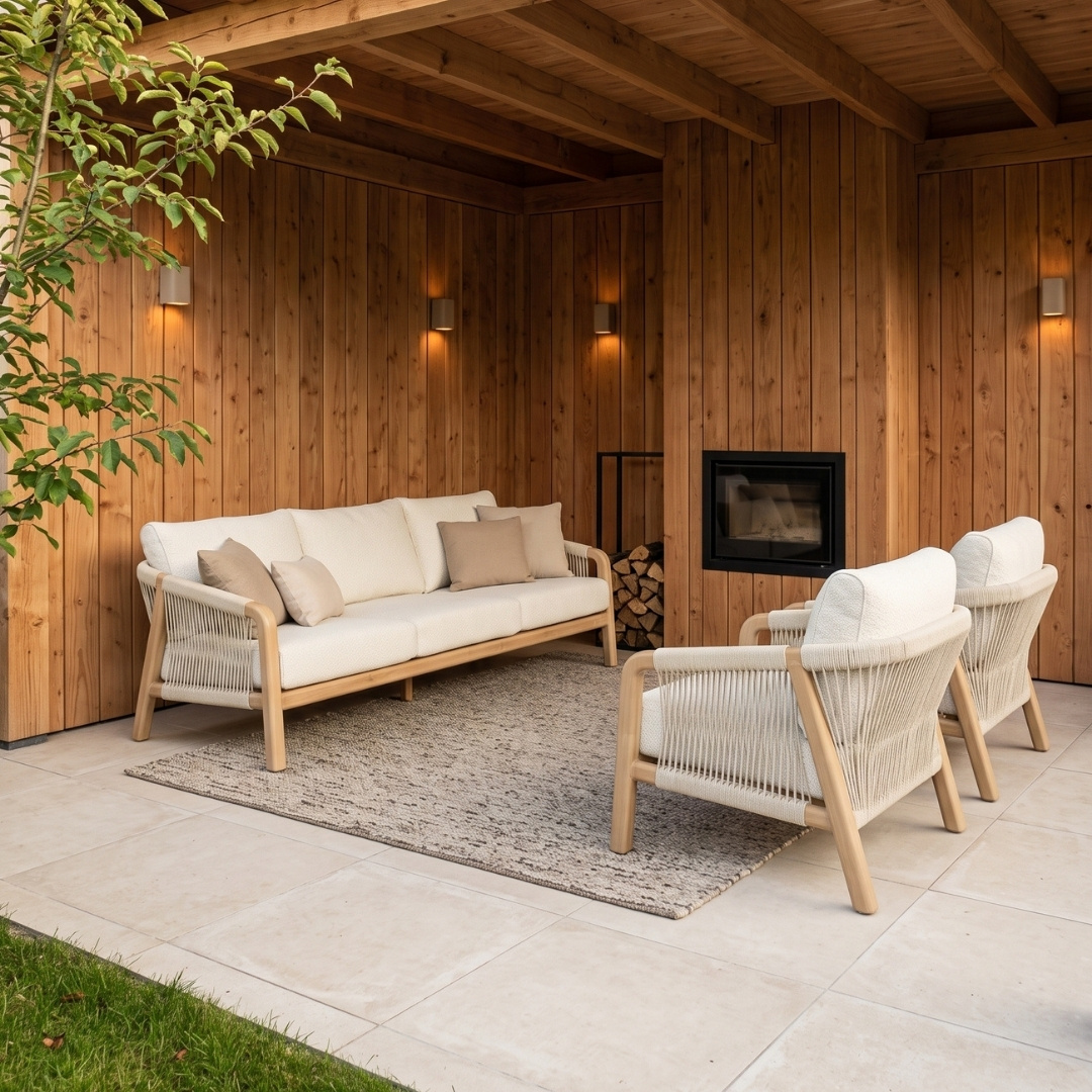Bellagio stoel-bank loungeset | touw + aluminium | beige | 3-delig