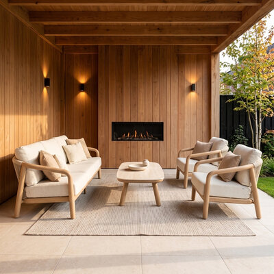 Serenza stoel-bank loungeset | touw + aluminium | beige | 4-delig