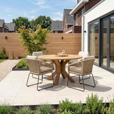 Genua/Tulum Sahara Dust dining tuinset | 5 personen | teakhout + touw | 140cm