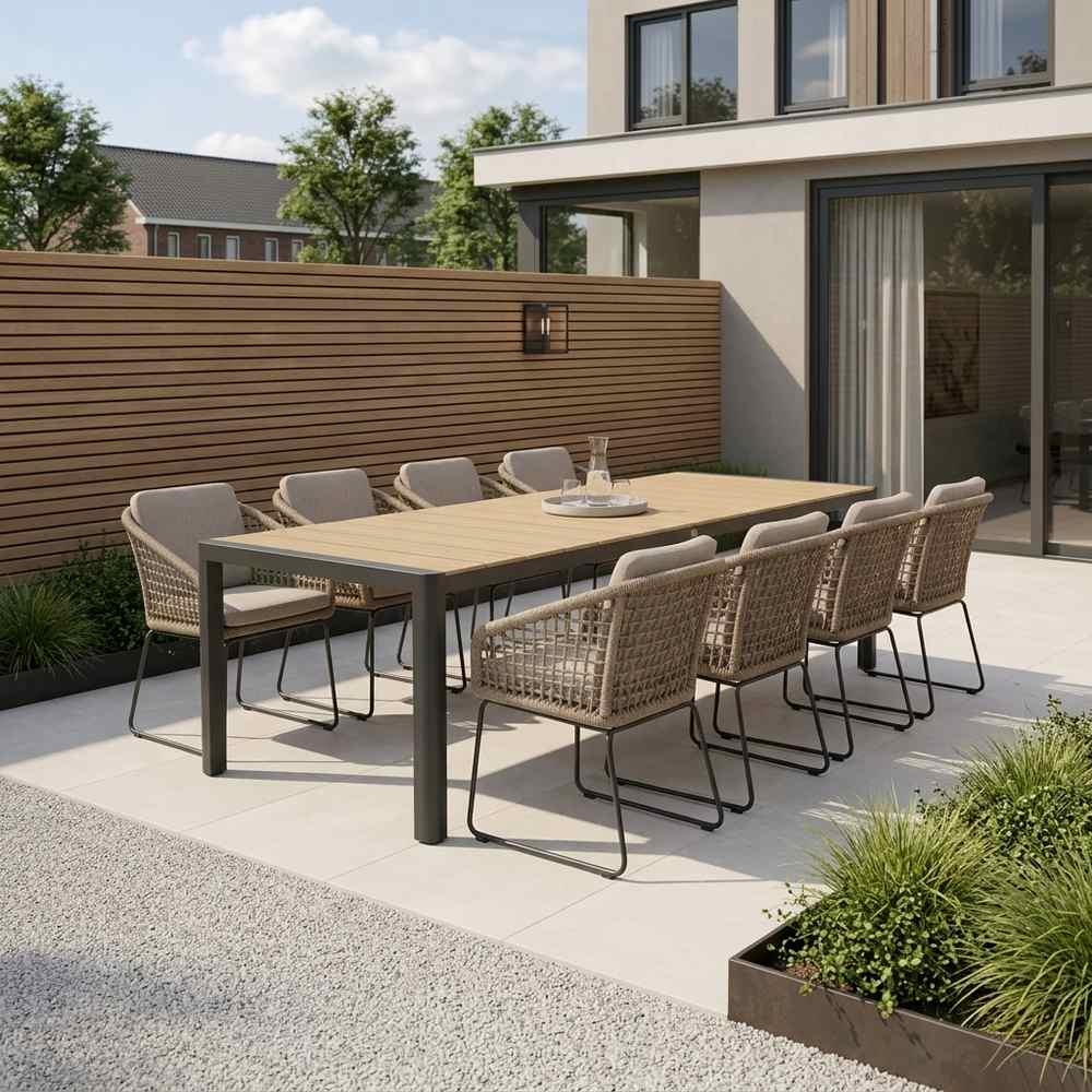 Liverpool/Tulum Sahara Dust dining tuinset | 8 personen | polywood + touw | 258cm