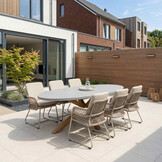 Livorno/Gianna Almond Beige dining tuinset | 6 personen | polystone + touw | 240cm