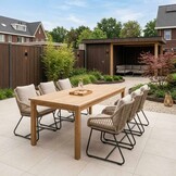 Singapore/Portofino Sahara Dust dining tuinset | 6 personen | teakhout + touw | 200cm
