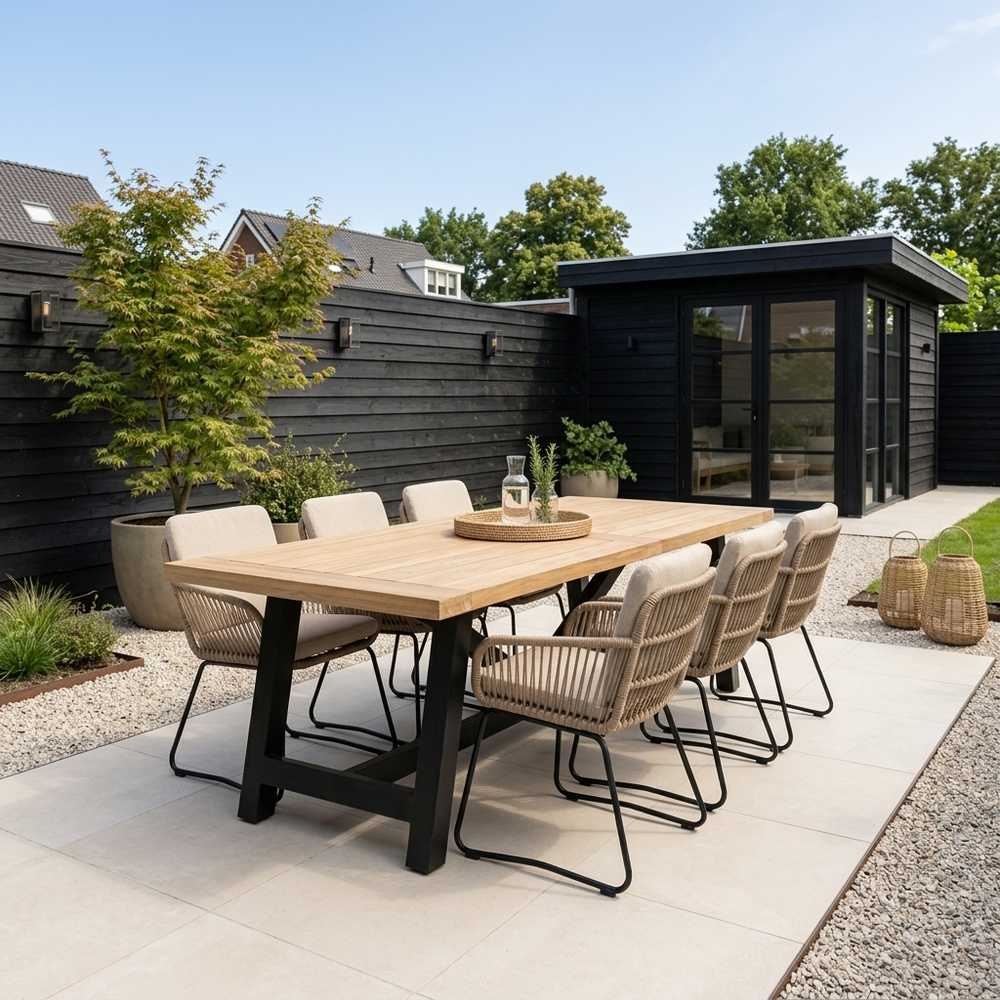 James/Harper Sahara Dust dining tuinset | 6 personen | teakhout + touw | 260cm