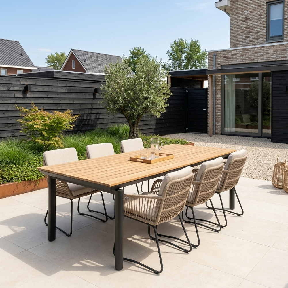 Montana/Harper Sahara Dust dining tuinset | 6 personen | aluminium + touw | 240x100cm
