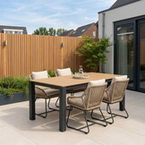 Manhattan antraciet/Portofino Sahara Dust dining tuinset | 4 personen | polywood + touw | 180cm