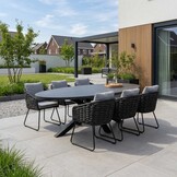 Stockholm/Flora Stone Grey dining tuinset | 6 personen | polystone + touw | 240cm
