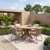 Genua/Tulum Sahara Dust dining tuinset | 4 personen | teakhout + touw | 120cm