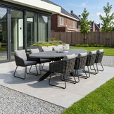 Stockholm/Flora Stone Grey dining tuinset | 8 personen | polystone + touw | 280cm