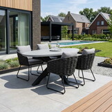 Stockholm/Flora Stone Grey dining tuinset | 4 personen | polystone + touw | 200cm