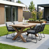 Riga/Harper Stone Grey dining tuinset | 4 personen | teakhout + touw | 200cm