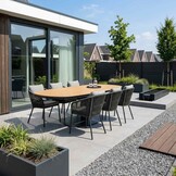 Panama antraciet/Lexis Stone Grey dining tuinset | 6 personen | polywood + touw | 260cm