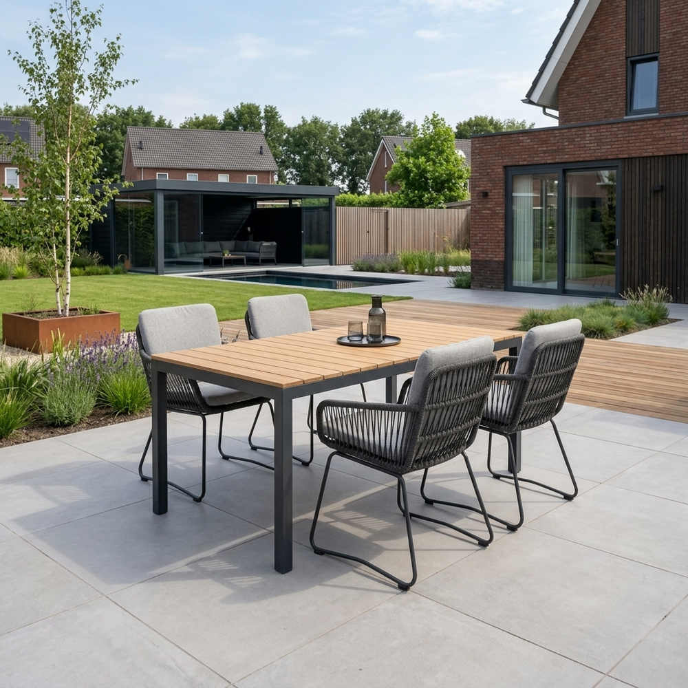 Oxford/Harper Stone Grey dining tuinset | 4 personen | aluminium + touw | 160cm
