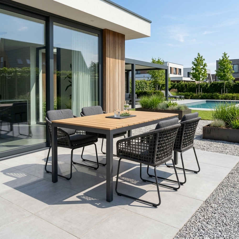 Oxford/Tulum Lava Grey dining tuinset | 4 personen | aluminium + touw | 160cm