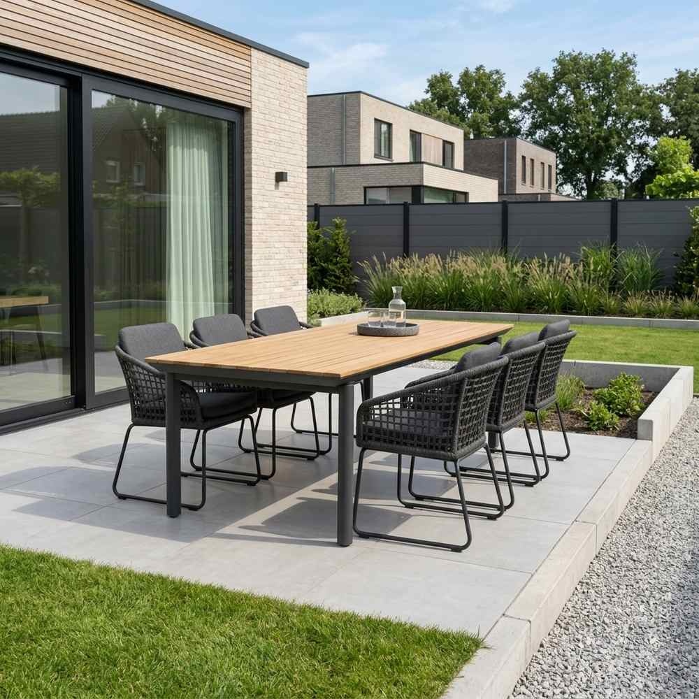 Montana/Tulum Lava Grey dining tuinset | 6 personen | aluminium + touw | 240x100cm