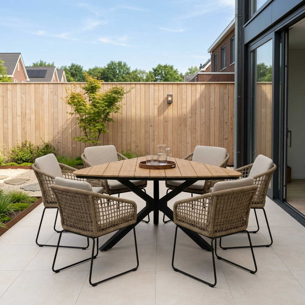 Corsica/Tulum Sahara Dust dining tuinset | 6 personen | polywood + touw | 158cm