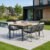 Manhattan antraciet/Harper Stone Grey dining tuinset | 4 personen | polywood + touw | 180cm