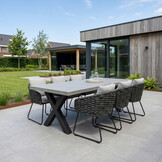 Lyon/Flora Stone Grey dining tuinset | 6 personen | polystone + touw | 250cm