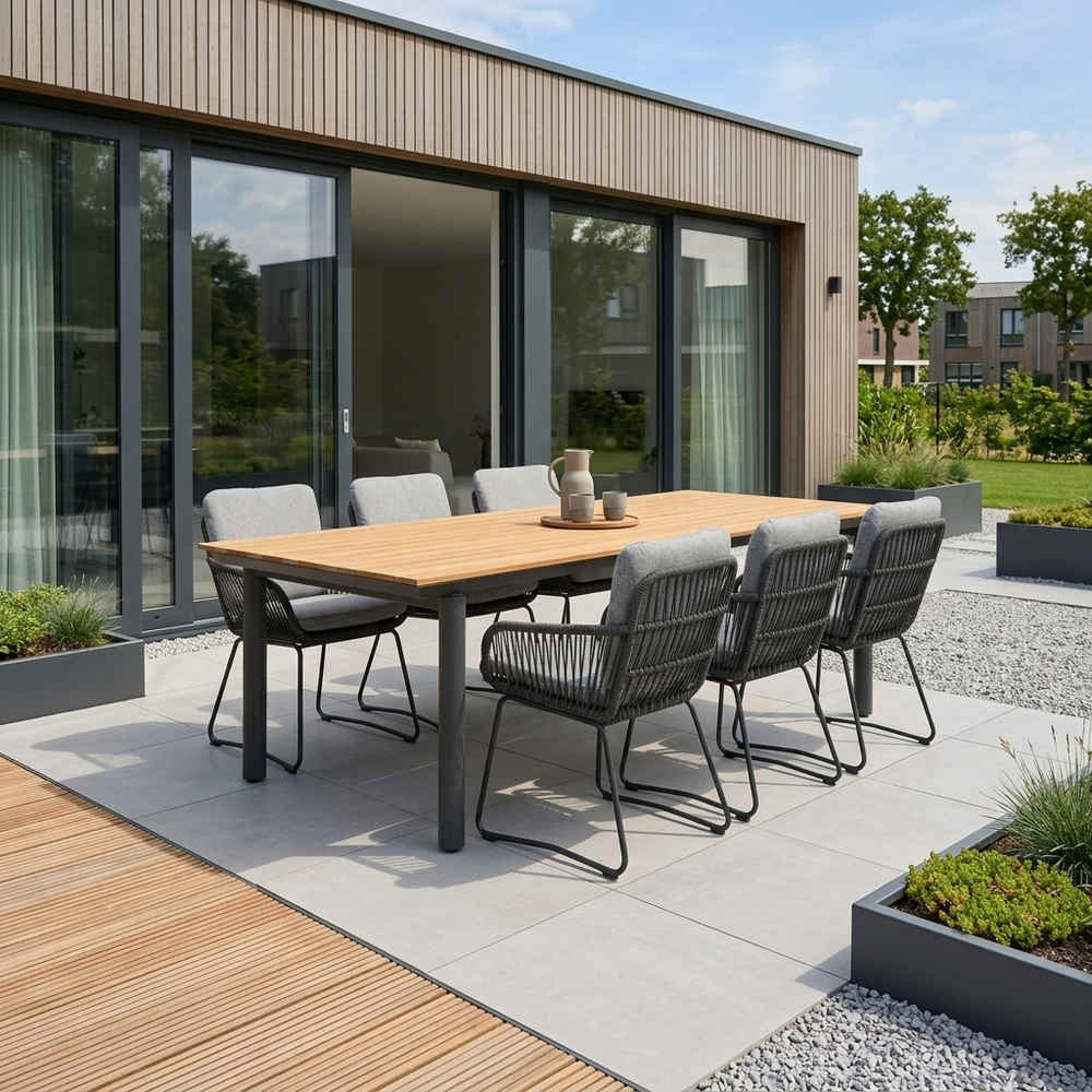 Montana/Harper Stone Grey dining tuinset | 6 personen | aluminium + touw | 240x100cm