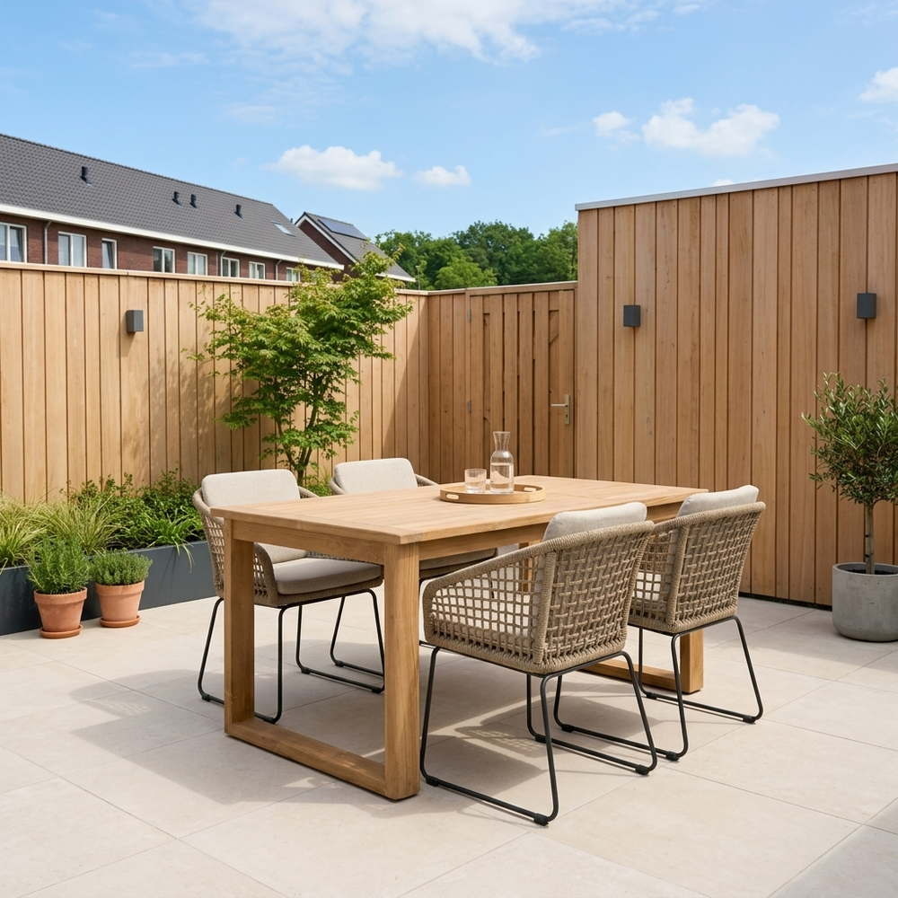 Corfu/Tulum Sahara Dust dining tuinset | 4 personen | teakhout + touw | 150cm