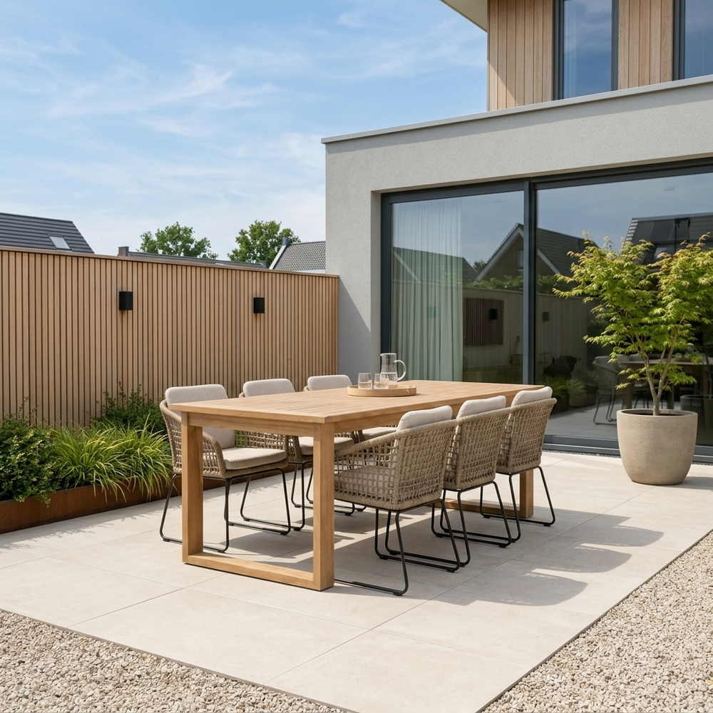 Corfu/Tulum Sahara Dust dining tuinset | 6 personen | teakhout + touw | 200cm