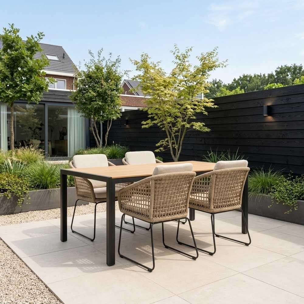 Manchester/Tulum Sahara Dust dining tuinset | 4 personen | polywood + touw | 205cm