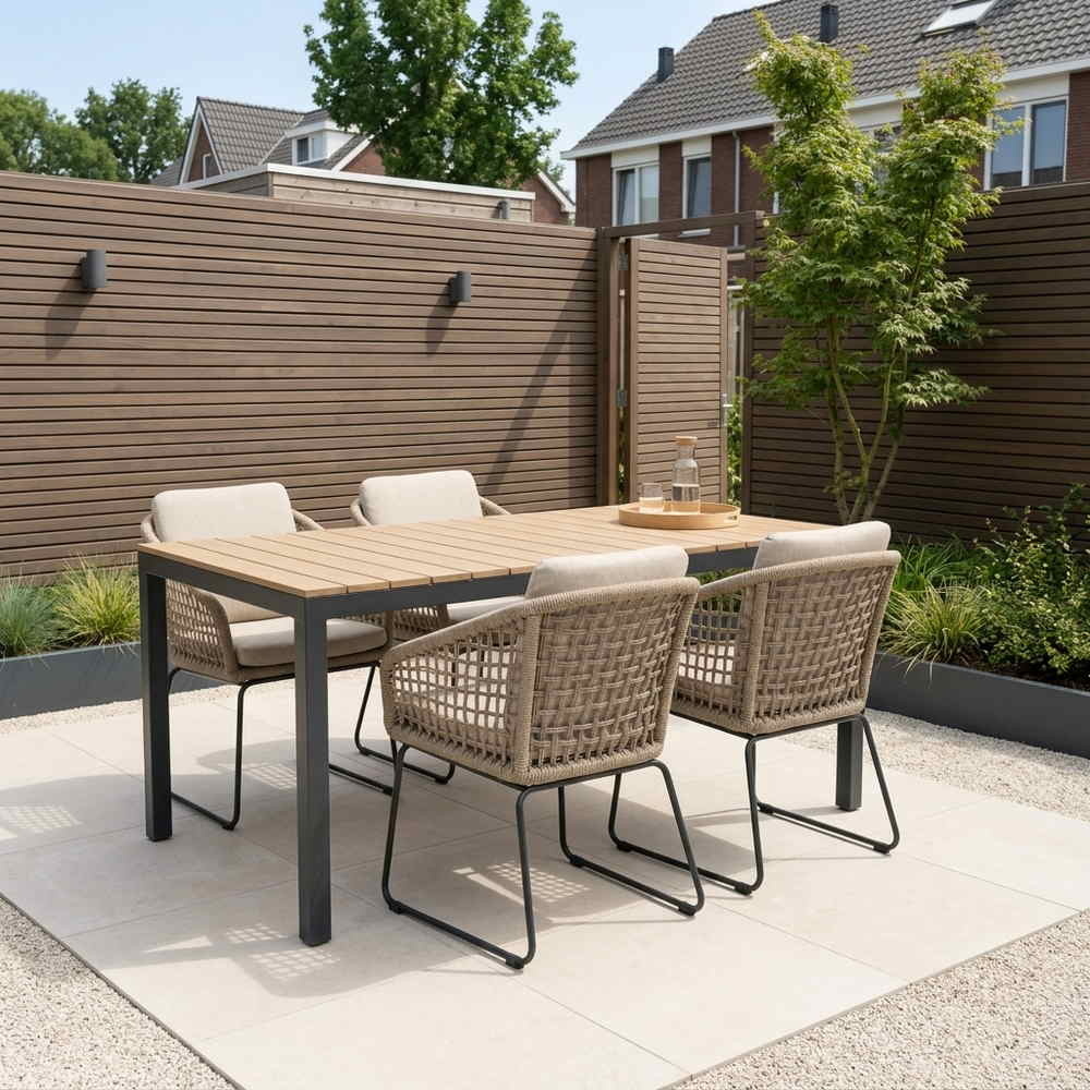 Oxford/Tulum Sahara Dust dining tuinset | 4 personen | aluminium + touw | 160cm