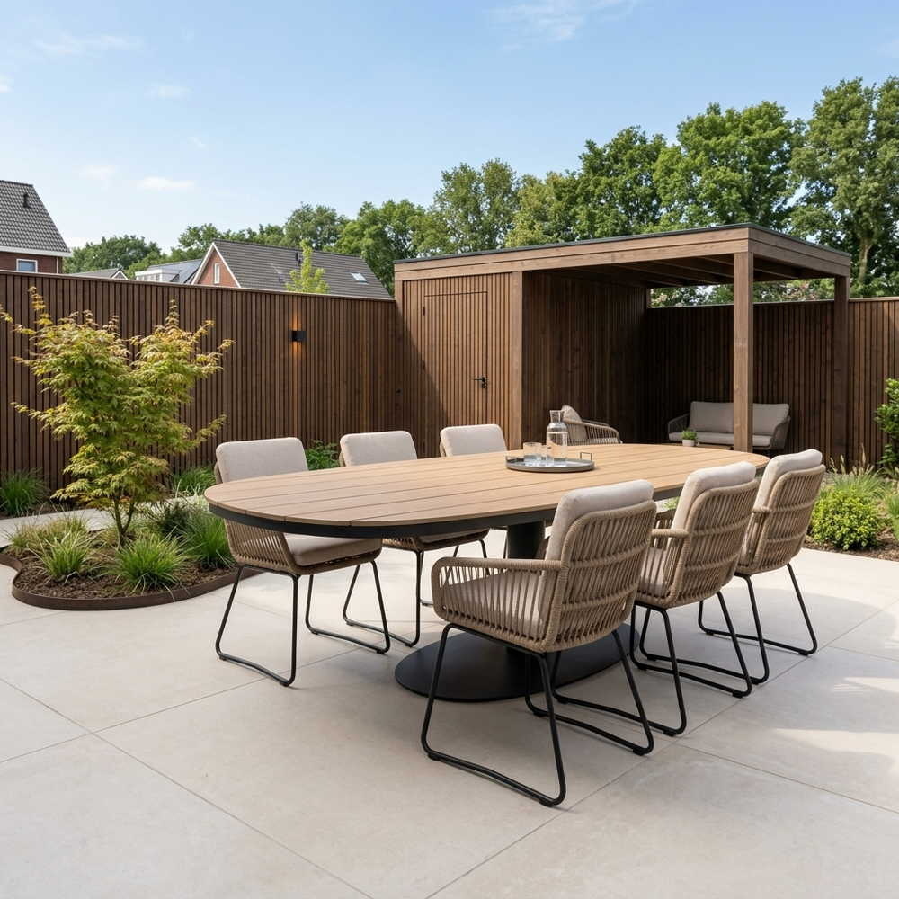 Panama antraciet/Harper Sahara Dust dining tuinset | 6 personen | polywood + touw | 260cm