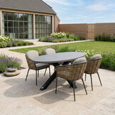Stockholm/Lucca dining tuinset | 4 personen | polystone + wicker | 200cm