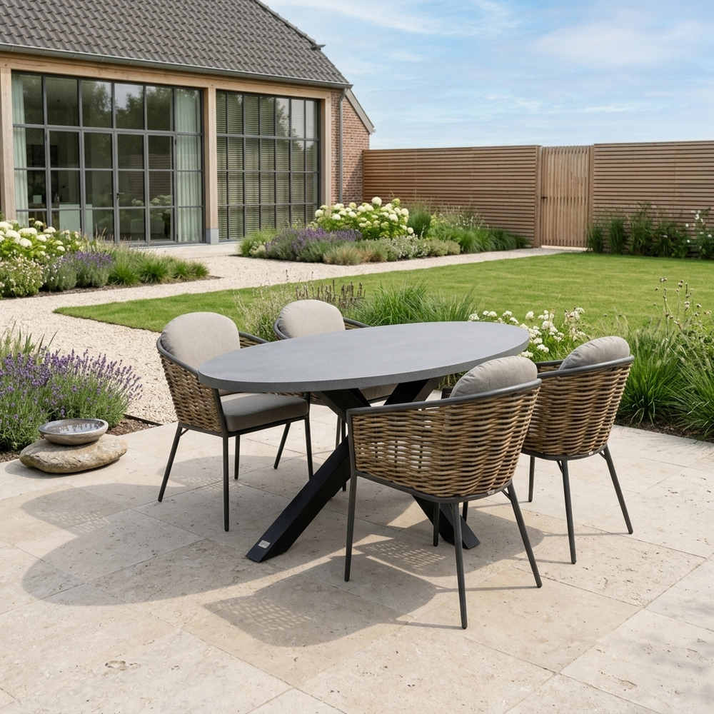 Stockholm/Lucca dining tuinset | 4 personen | polystone + wicker | 200cm