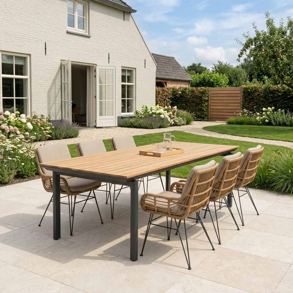 Montana/Carlos taupe dining tuinset | 6 personen | aluminium + wicker | 240x100cm