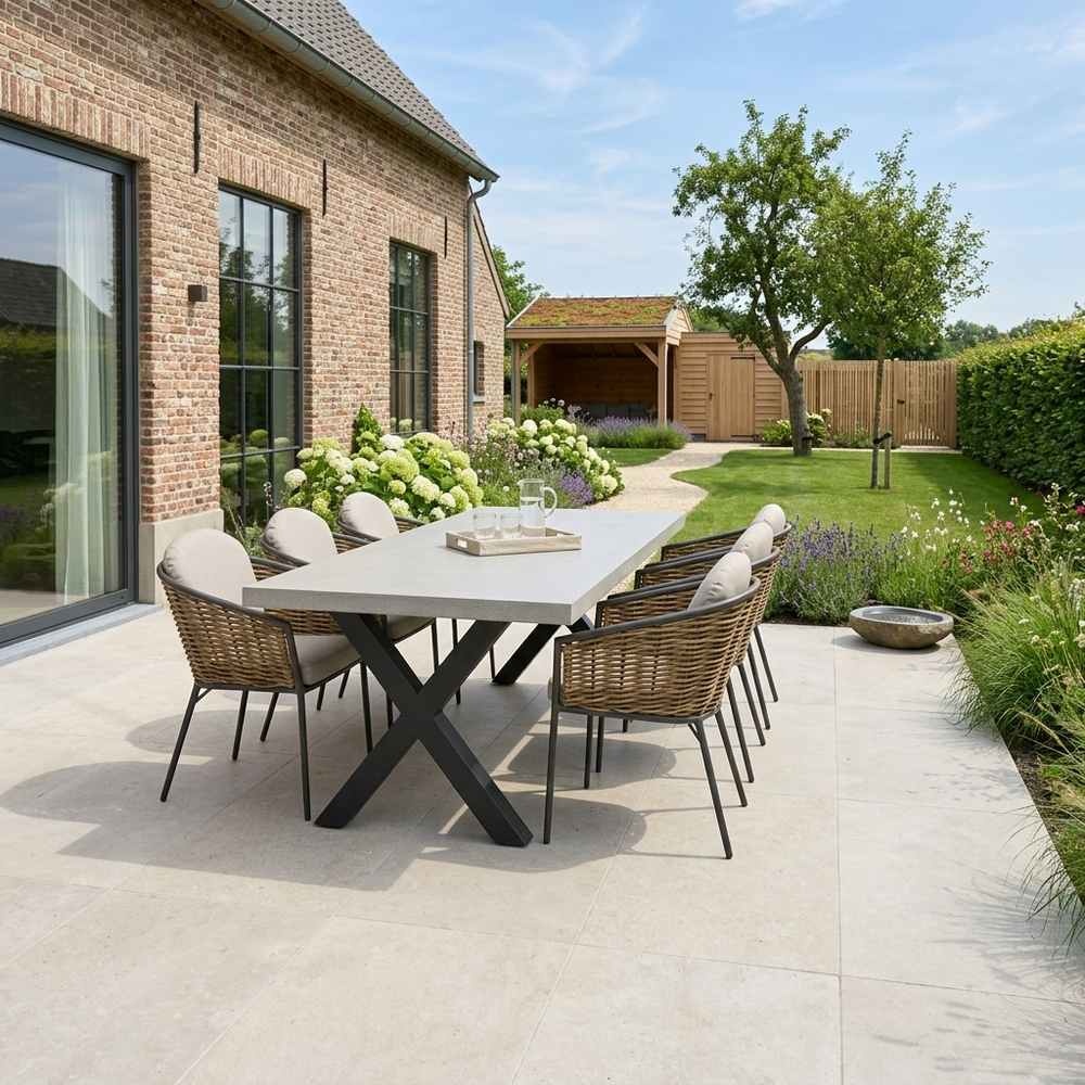 Lyon/Lucca dining tuinset | 6 personen | polystone + wicker | 250cm